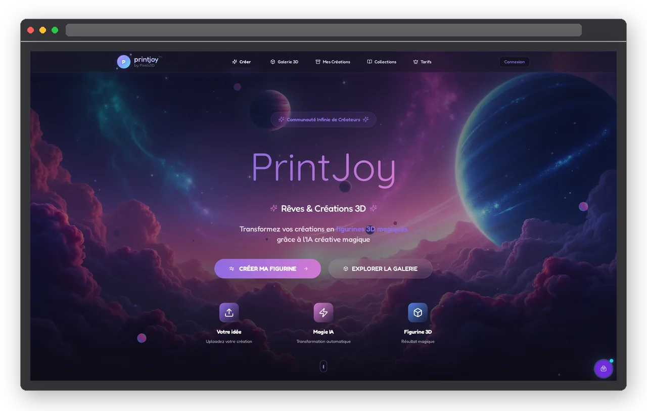 PrintJoy — Plateforme de figurines 3D par IA, développée par Pixels3D